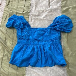 Abercrombie & Fitch Blue Puff Sleeve Peplum Blouse